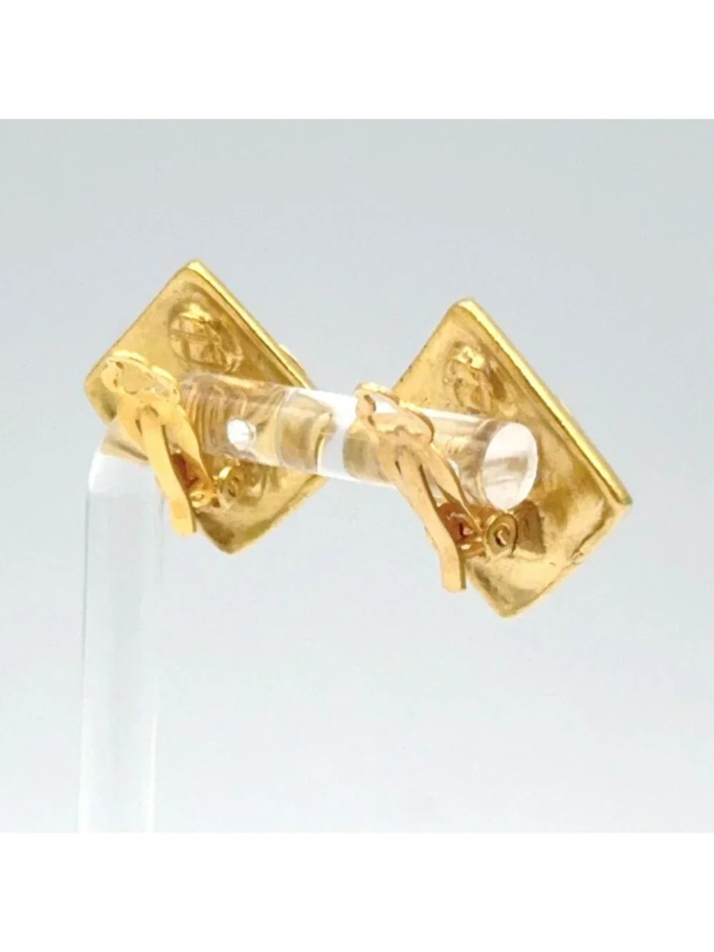 Chanel CC Logo Square Gold Plated Earrings